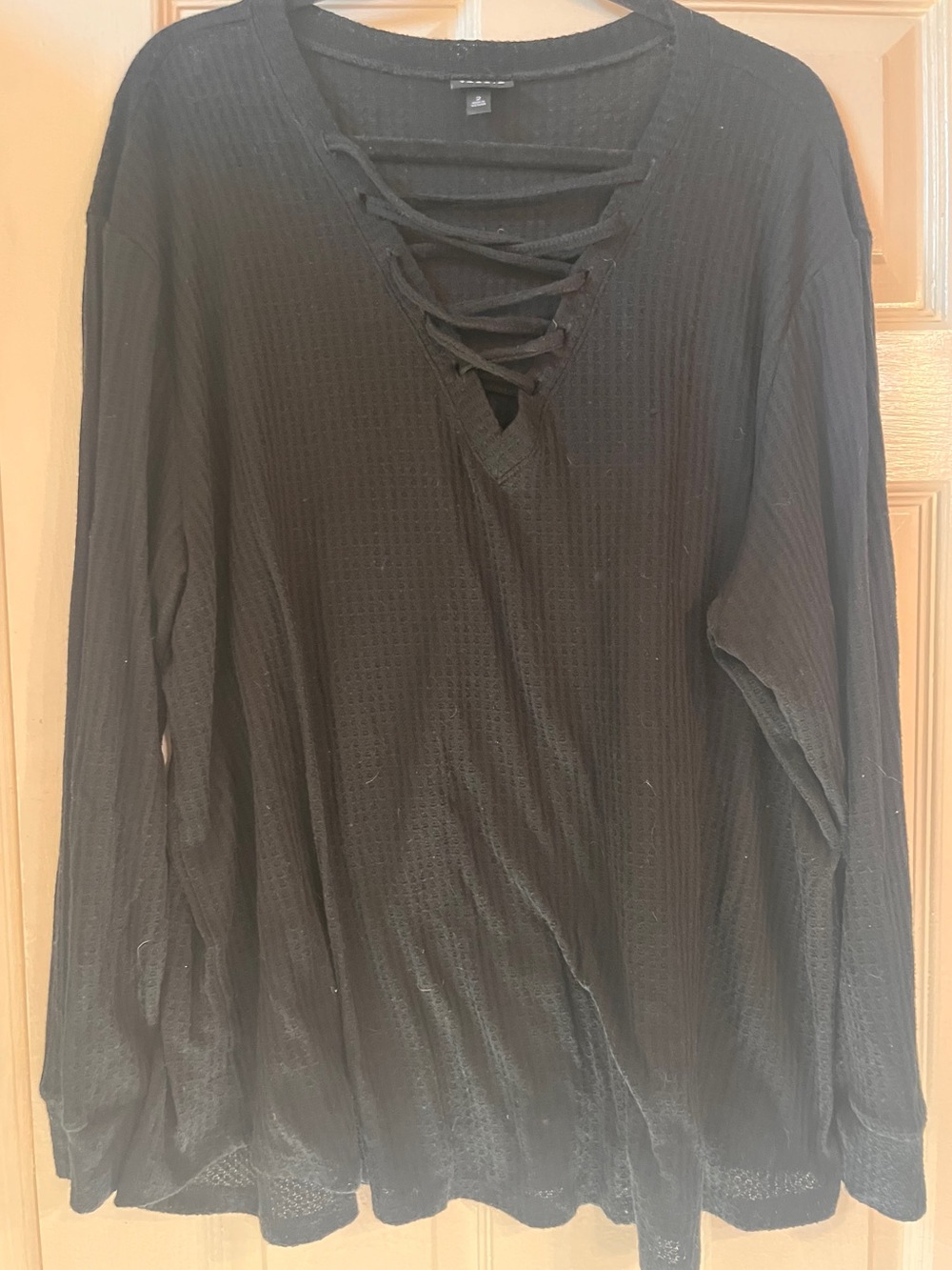 torrid Black Lace-Up Waffle Knit Long Sleeve Top